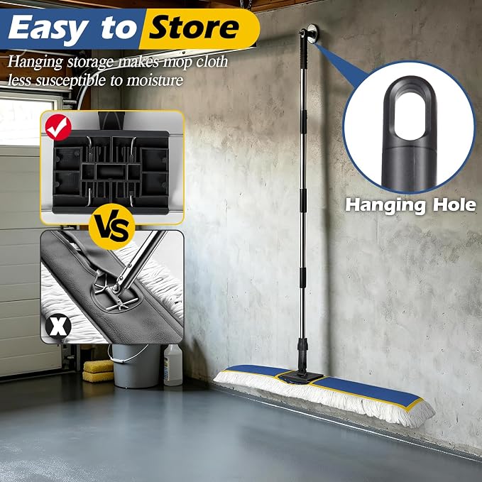 40" Commercial Dust Mop for Floor Cleaning, Heavy Duty Industrial Mop | Large Flat Mop with 64" Long Handle, Push Mop with 2 Mops Pads, for Hardwood, Tile, Gym, Office, Mall, Warehouse