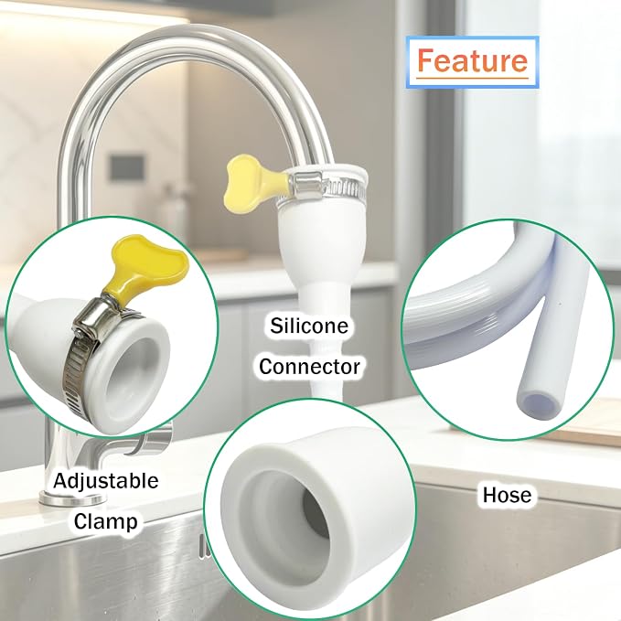 2M/6.56FT Sink Extension Hose,Sink Hose Attachment,Portable Water Fill Accessories for Gardening, Watering, and Household Cleaning with Adjustable Clamp