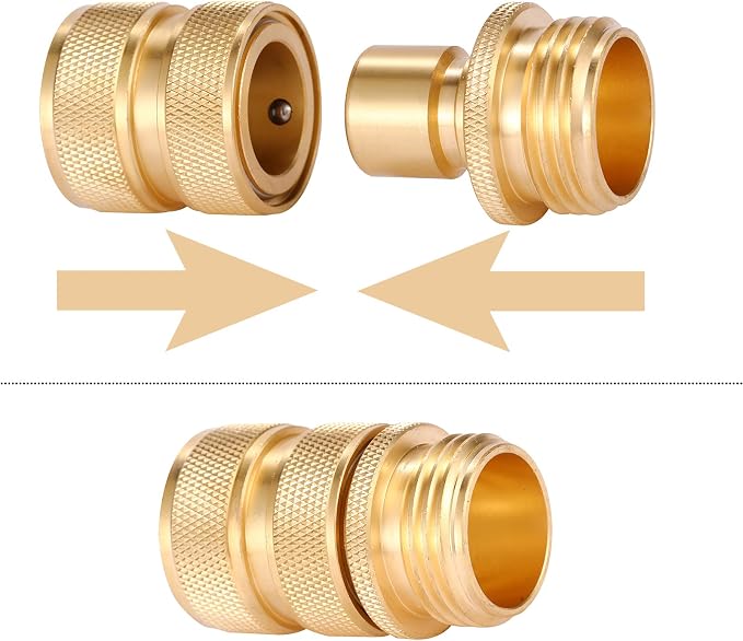 3/4 Inch Brass Garden Hose Fitting Quick Connector Male and Female Set, 2 Set | 2 Set