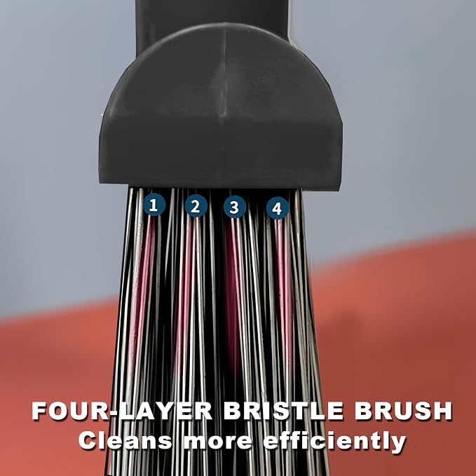 Large Angle Brooms Indoor Outdoor Broom with Long Handle Stiff Bristle Sweeper for Kitchen Garage Deck Courtyard Lobby Patio Lawn Leaves (Black)