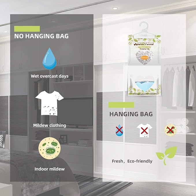 ZSPENG 16 Pack Moisture Absorber Hanging Bags,220g/Pack Fagrance Free Moisture Bag,Hanging Closet Dehumidifier Bags for Basement Closet Storeroom