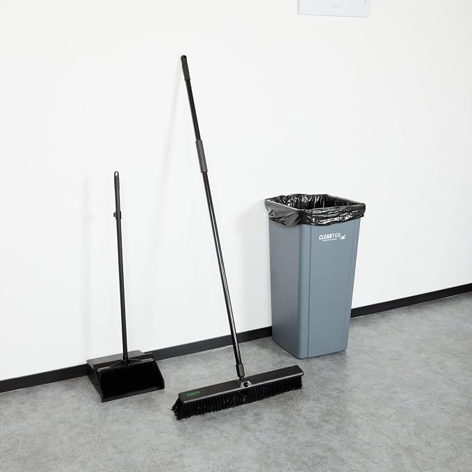 Restaurantware-Clean Tek Professional 23.62 Inch Push Broom, 1 Heavy-Duty Broom With 59” Handle - Heavy Bristles, 2 Handle Attachment, Wooden, Commercial Use, For Deck, Garage, Yard, Patio