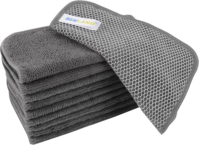 Dish Cloth for Washing Dishes Kitchen Washcloth Cleaning Cloth | 7.87x7.87inch 10pack Kitchen Towels Rags, Microfiber Cleaning Cloths, Wash Cloths with Poly Scour Side, Wholesale, Grey