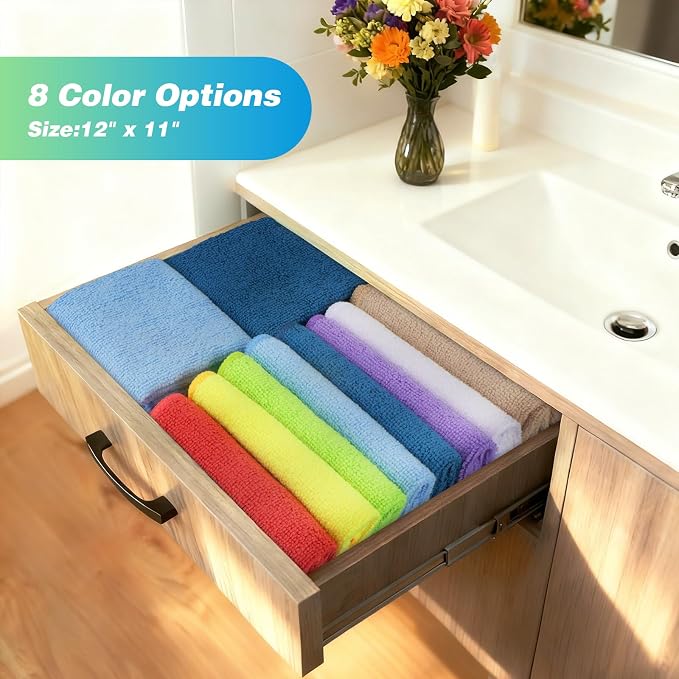 HOMEXCEL Microfiber Cleaning Cloth, 24 Pack Cleaning Rags for House 12"X11" | High Absorbent, Lint Free Microfiber Towels for Cars Kitchen House & Window, Reusable Cleaning Towel, Multicolor