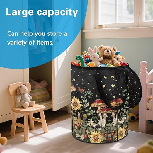 BIGCARJOB Moon Mushroom Foldable Trash Can Collapsible Trash Can Camping Waterproof Recycle Garbage Bin Storage Bag Accessories, 22.83x17.71 in