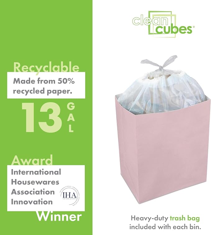 Clean Cubes 13 Gallon Disposable Pop-Up Trash Cans, 6-Pack (Pink) | One Pack Covers the Whole Party, Place a Bin in Every Corner, No Assembly, Built-In Liner, Toss the Whole Bin When Full