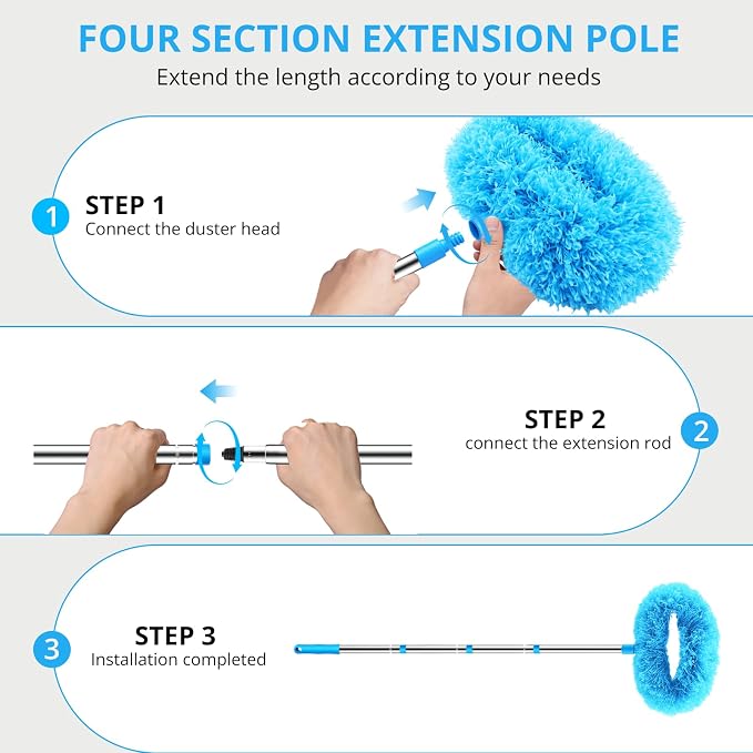 SetSail Ceiling Fan Cleaner Duster, with Extension Pole for Cleaning, Blue | Microfiber Ceiling Fan Duster, 13 to 48 Inch, Washable, Ceiling Fan Blade Dusters