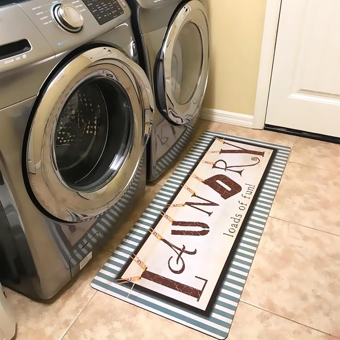 Vintage Laundry Room Floor Mat Non Skid Rubber Waterproof Farmhouse Laundry Room Rug Runner, 20''×59''