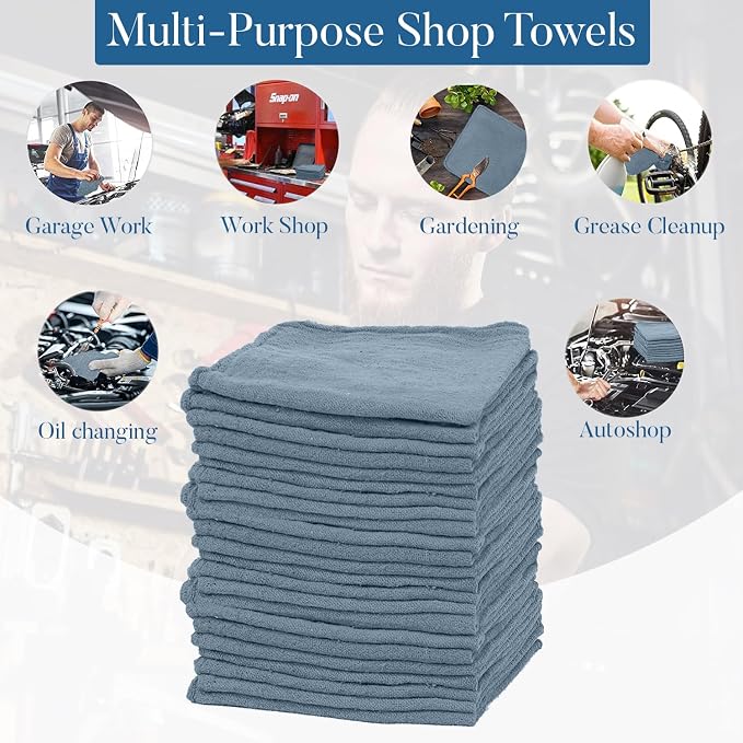 DAN RIVER Shop Towels 12x14 inc 50 Pack Medium Blue Terry Cloth Rags | Washcloths for Cleaning Cars & Household Surfaces Well Absorbent, Reusable Cleaning Rags Washable 60% Cotton 40% Polyester
