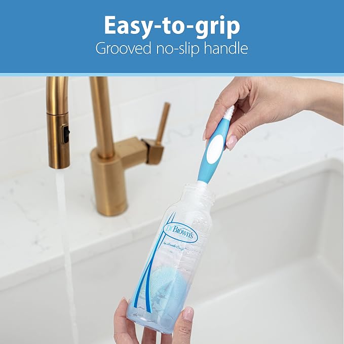 Dr. Brown's Reusable Sponge Baby Bottle Cleaning Brush, Blue, 3-Pack + Anti-Colic Vent Cleaning Brush, BPA-Free, 4-Pack