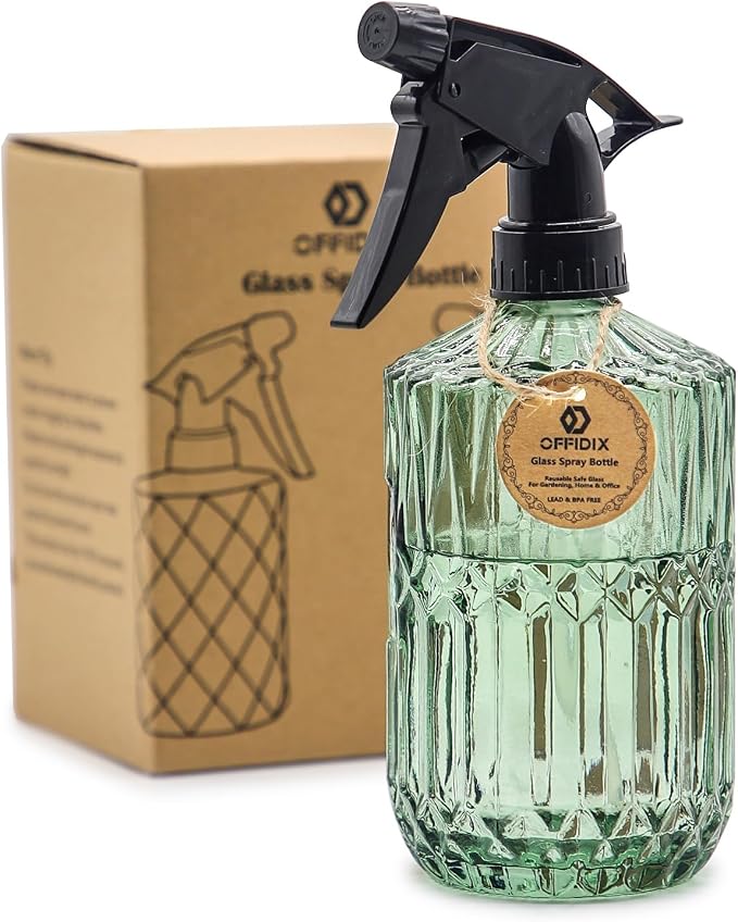 OFFIDIX Fine Mist Plant Mister, Glass Spray Bottles, Green Misters 15 oz | Adjustable Nozzle Spray Bottle, Empty Plant Mister Bottle Indoor Outdoor Gardening Cleaning Work 400 ml Vintage Water Mister