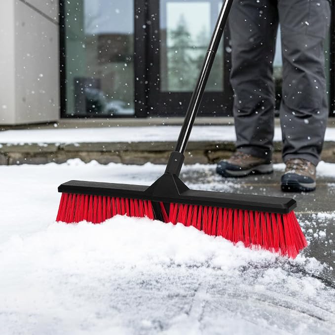 2PK 24" Push Broom Outdoor with 63" Long Handle and Stiff Bristles, Heavy Duty Outdoor Broom Brush for Workshop, Garage, Concrete, Patio and Deck Floor Sweeping