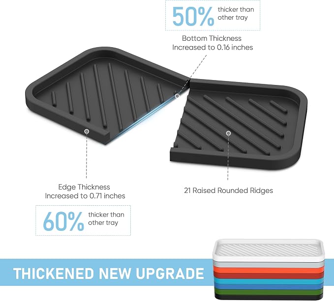 Silicone Sponge Holder-Large Thick Durable 10" Sink Organizer Tray-Kitchen | Thick Durable Sponge Caddy, Large Sink Tray, Dish Soap & Scouring Pad Holder, Countertop Drip Tray, Easy Clean, Rust-Proof