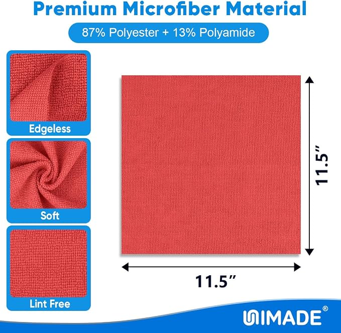 Shop Towels Rags, 150 Pack Reusable Microfiber Cleaning Cloth | Shop Rags Bulk Lint Free Cleaning Towels for Car Kitchen Automotive Bar Mechanic Restaurant Garage, 11.5"x 11.5", Red