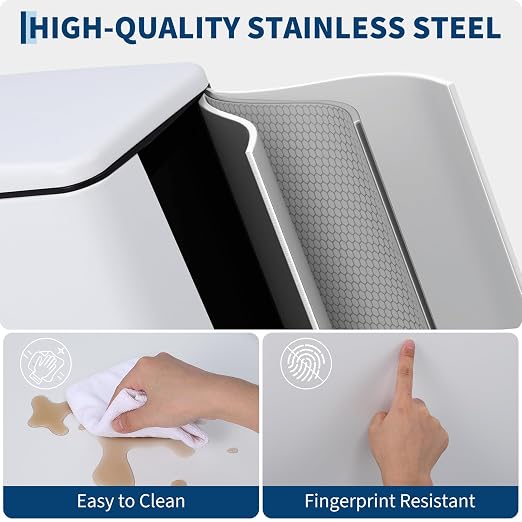 Slim Narrow Kitchen Trash Can with Lid, 10L Stainless Steel Step Pedal Garbage Can, Soft Close & Stay Open Lid Design, Space Saving Trash Bin with Removable Inner Bucket for Kitchen, Bathroom,White