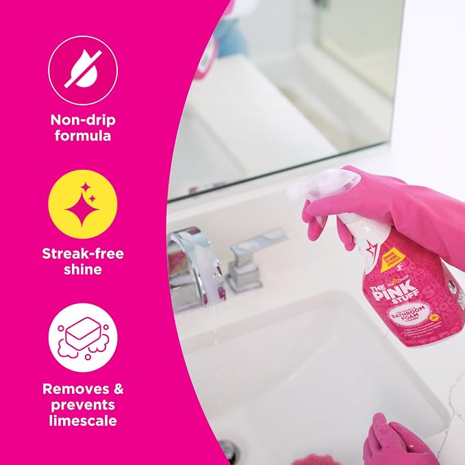 Stardrops - The Pink Stuff Cleaning Kit – Cleaning Paste, Bathroom Foam Spray, Toilet Foaming Powder, SQeeZY Sponge & 3 Microfiber Cloths – Tough on Stains, Grease & Soap Scum