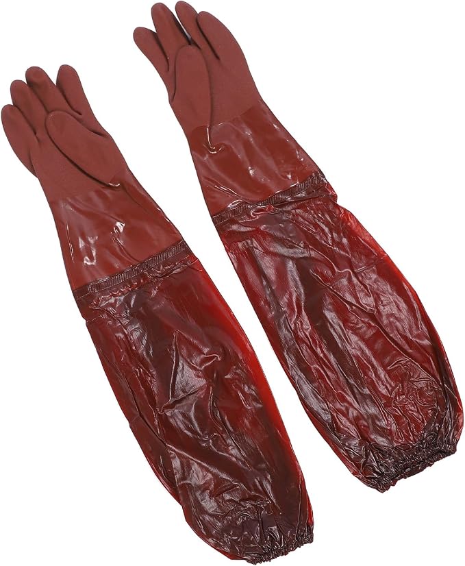 Sorandy Rubber Cleaning Gloves, 25.6 Inch Long Rubber Gloves, Thickened Full Arm Pond with Versatile Applications, for Machine Maintenance, Gardening