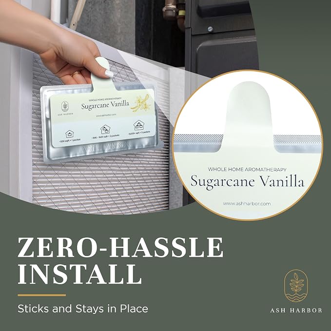 Sugarcane Vanilla Whole House Air Freshener 6 Pack for HVAC Filter Scent | Lasts Up to 4 Weeks, Peel and Stick, Odor Eliminator for Home Vents, Room Freshener for Office, Ash Harbor AC Vent Pad