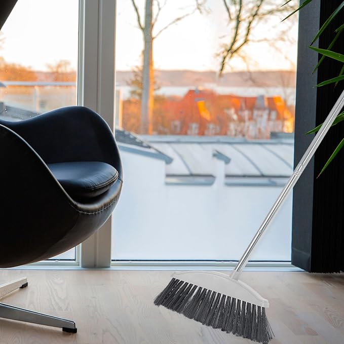 Abaodam Indoor and Outdoor Cleaning Broom with Long Handle, Heavy Duty Floor Sweeping Broom for Pet Hair and Dust Removal, Nordic Gray Handheld Floor Cleaning Tool for Home Use