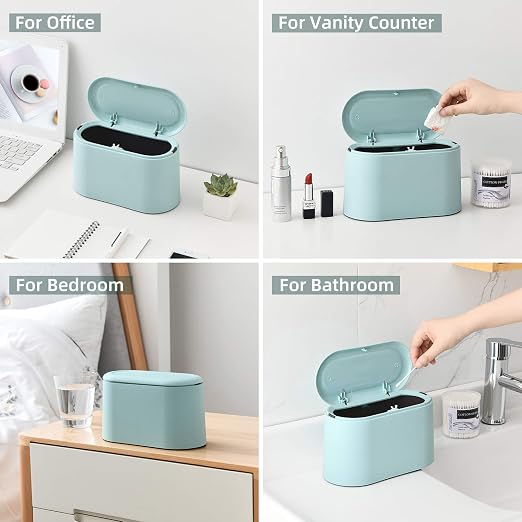SUBEKYU Mini Trash Can with Lid,Small Desktop Trash Can,Light Green 0.5 Gal | Countertop Mini Garbage Cans,Small Garbage Can for Office Kitchen Coffee Table, Tiny Wastebasket for Desktop