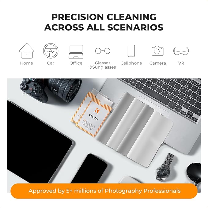 K&F CONCEPT Microfiber Lens Cleaning ClothX12,Glasses Cleaning,High Density | Individually Packaged,Percision Cleaning,Washable And Reusable,for Eyeglasses,Camera Lens,Screen Cleaning,White & Grey,MC01