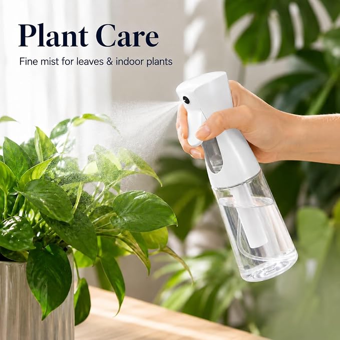 3 Pack Spray Bottles, Continuous Mist Sprayer, Water Spray Bottle for Hair, Hair Mister, 200ml x2 + 30ml Refillable Fine Mist Set - for Styling, Plants, Cleaning & Home Use (Black & White)