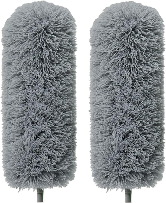 GÜTEWERK Extendable Feather Duster, Microfiber Duster, Ceiling Fan Duster, Feather Dusters for Cleaning, Dust Cleaner, Cobweb Duster - Electrostatic Bendable Head - Set of 2 Replacement Heads