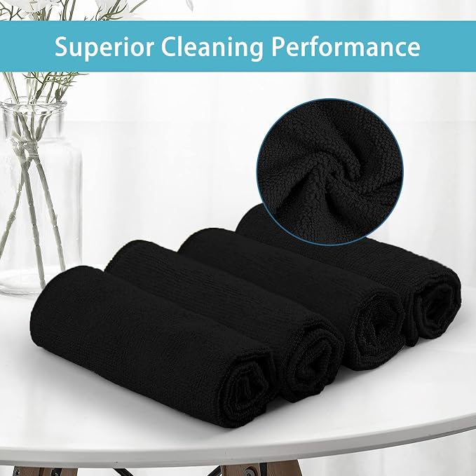 HOMEXCEL 150PK Microfiber Cleaning Cloth, Cleaning Rag for Home, 11.5x11.5 | Reusable, Lint Free, Scratch-Free and Highly Absorbent Towels for Kitchen, Window and Glass, Cars, Black