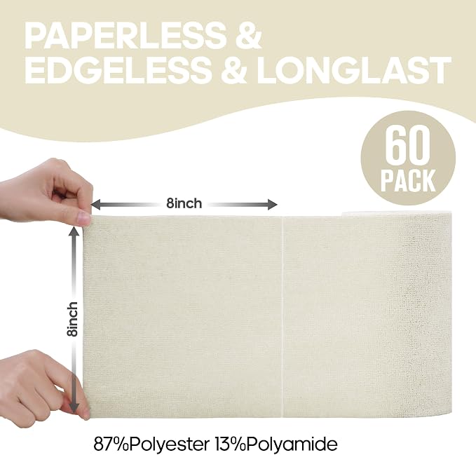 Fantasticlean Microfiber Cleaning Cloth Roll, 60 Pack, 8" x 8", Off White | Tear Away Microfiber Towel Roll, Reusable Paper Towels, Rags for Kitchen, Pet, Dust, Car, Office, Cleaning Supplies, Portable