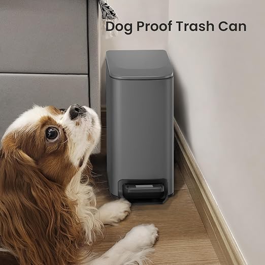 Cesun Small Bathroom Trash Can with Lid, 1.6 Gal, Soft Close, Gray | Step pedal soft close, Slim 5.9in fits narrow spaces, Stainless steel, Anti-fingerprint, Removable inner bucket, Odor seal