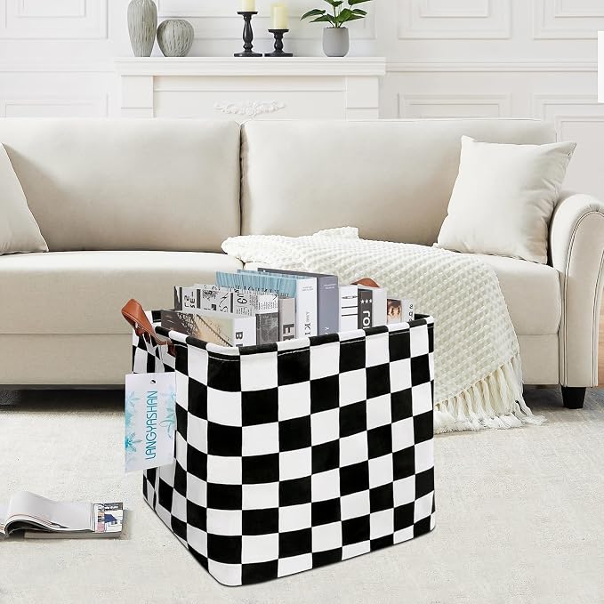 Square Racecar Storage Baskets Shelf Gift Toy Organizer Room Racing Flag | Laundry Hamper Collapse Canvas with Handles for Organizing Home Kitchen Children Toys Office Closet Shelves