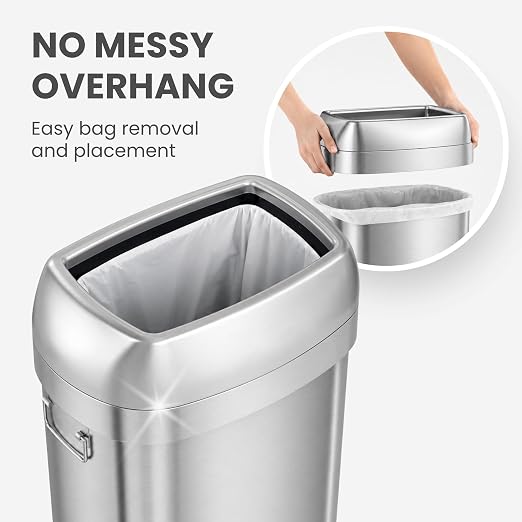 iTouchless 30 Gallon 114L Oval Open Top Stainless Steel Extra-Large Commercial Trash Can with Wheels, 2 AbsorbX Odor Filters | ADA Compliant Bin for Restaurant Restroom Hotel Office Healthcare Retail