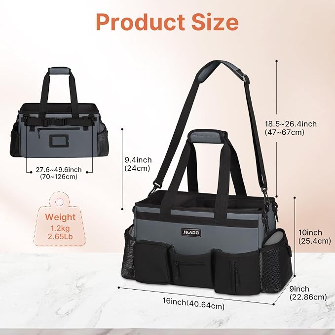 JKAOO Large Wearable Cleaning Caddy Bag with Handles, Gray | Adjustable Shoulder & Waist Straps, Removable, Waterproof Tote for Cleaning Supplies, Home, Car, Office