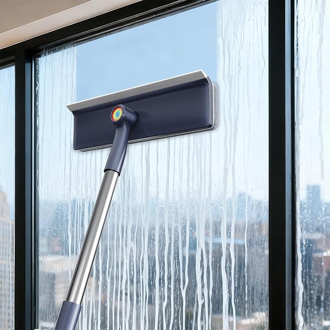3 in 1 Window Squeegee for Home, Window Cleaning Kit with 60" Extension Pole, Professional Window Cleaner Tool for Outdoor Windows, Glass, Mirrors, Screens with 3 Microfiber Cloths & Screen Brush
