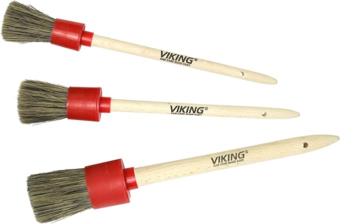 VIKING Car Detailing Brush Set for Exterior Car Cleaning, 3 Pack | 3 Sizes Detailing Brushes for Car Cleaning Kit, Super-Soft Bristles for Emblems, Grills, Under the Hood