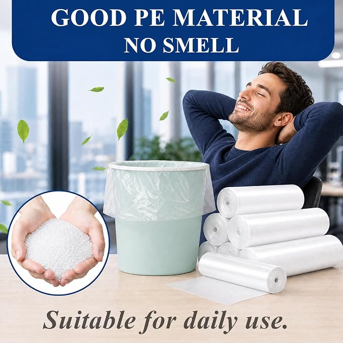 Tebery 300 Counts 4 Gallon Clear Small Garbage Bags Trash Bags, Wastebasket Bin Liners for Bathroom Bedroom Office Trash Can, 6 Rolls
