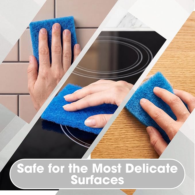 Eccliy 40 Pcs Non Scratch Scrubbing Pad Reusable Kitchen Dish Scrubber Scouring Sponge Pads Multi Purpose for Kitchen Household Cleaning Supplies, 10 x 4 Inch (Blue)
