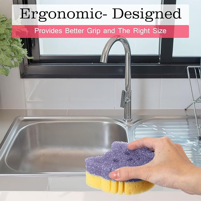 FillTouch Cat 3 Pcs Scrub Sponge, Pink, Yellow, Purple | Soft Non-scratch Cat Sponge, Dual Sided, Temperature Sensitive, Easy Clean, Multi Functional Sponge for Kitchen, Bathroom