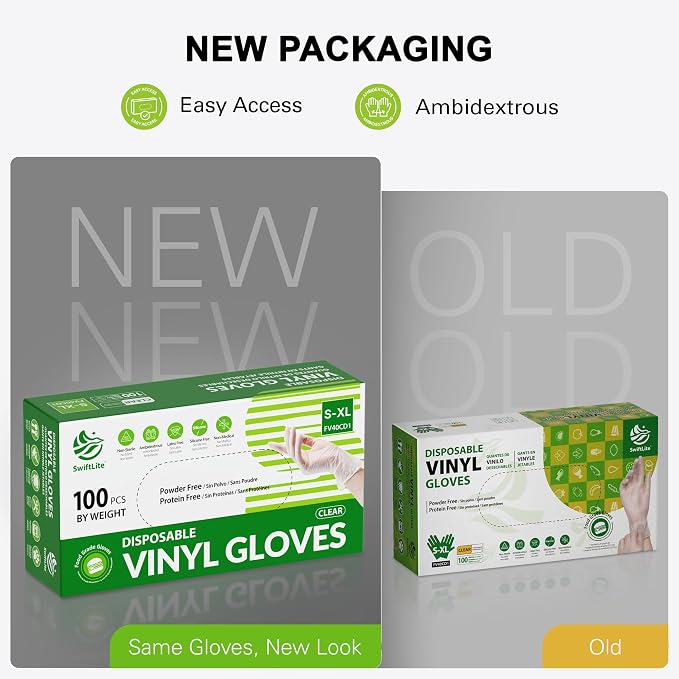 Disposable Vinyl Gloves, Food Safe | Latex-Free Powder-Free Clear Plastic Gloves for Cooking, House Cleaning, Food Prep