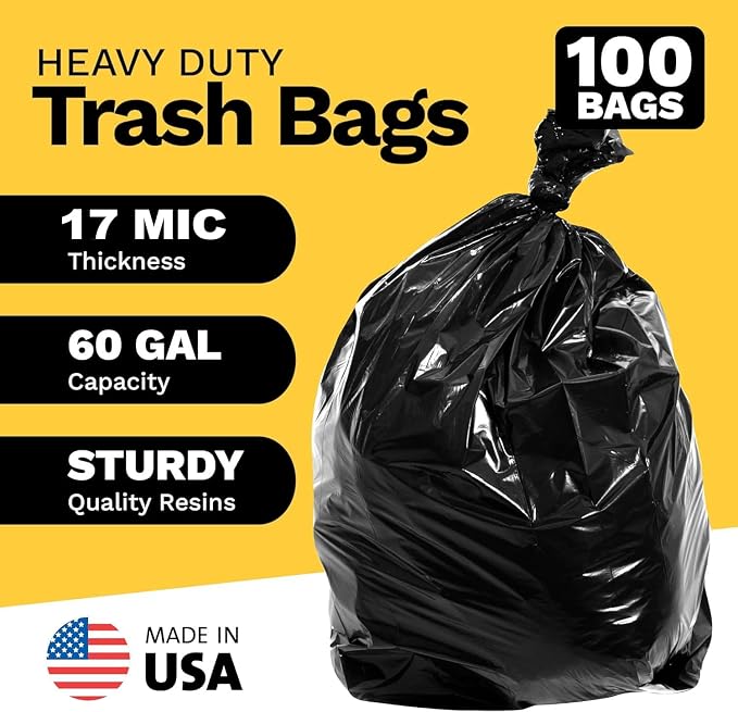 ToughBag 55-60 Gallon Trash Bags (100 Count) – 40’ x 54’ Extra Large Garbage Bags Medium Duty, Industrial & Commercial Black Trash Bags - Made in USA