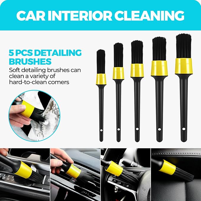 ALFLOD 30Pcs Car Detailing Kit for Interior, Exterior and Wheel Cleaning | Brushes, Towels, Wash Mitt, Cleaning Gel, Detail Brushes And Extendable‑Handle Duster For Vehicle, Home And Office Care Tasks