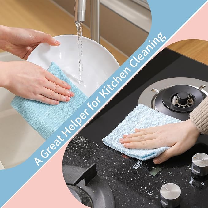 Ferdilan 80 Pack Microfiber Cleaning Cloth Roll,Lint Free Rags Paper Towels & Tear Away Reusable Towels,Washable Shop Rags,Wash Cloths Dish Rags(12" x 12") for Car Kitchen Window Garage-Light Blue