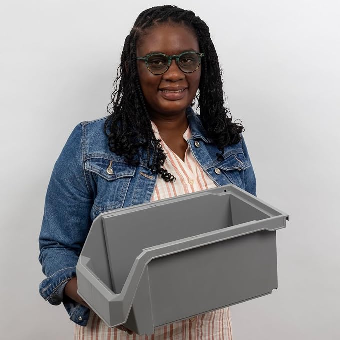 Akro-Mils ReadySpace Large Stackable Plastic Storage Bins, 6-Pack, Black | Open-Front Stackable Bins For Garage, Pantry, Closet & Office, 14,8"L X 8"W X 7"H, Nests When Empty, Durable Plastic,