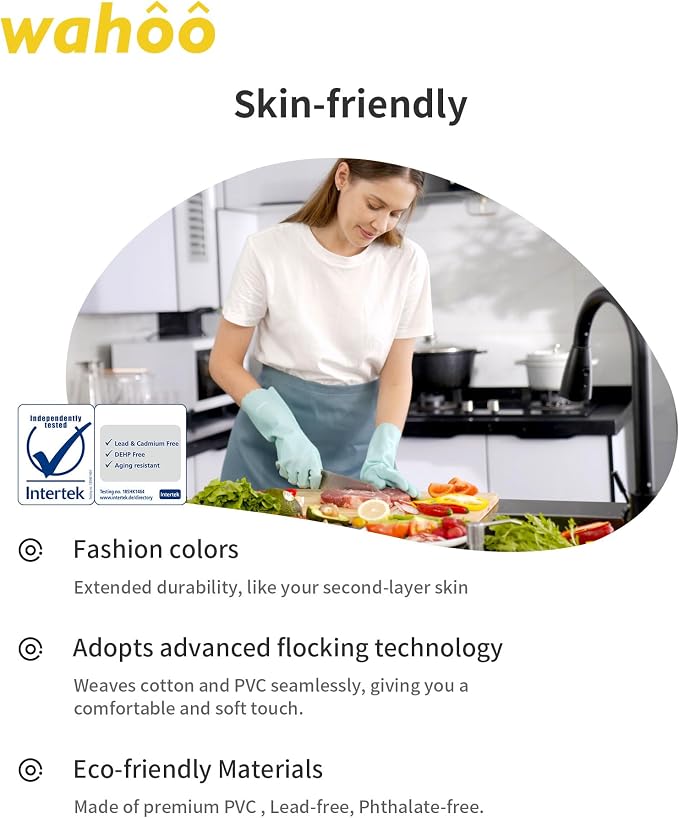 LANON wahoo Cleaning Gloves with Cotton Flocked Liner, Surf Spray, Large | Dishwashing, Latex Free, Skin-Friendly, Dishes Washing, Reusable, DEHP-Free, Non-Slip, Household Kitchen Gloves
