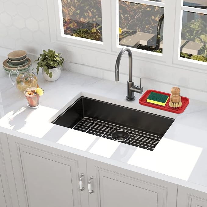 Silicone Sponge Holder-Large Thick Durable 10" Sink Organizer Tray-Kitchen | Thick Durable Sponge Caddy, Large Sink Tray, Dish Soap & Scouring Pad Holder, Countertop Drip Tray, Easy Clean, Rust-Proof