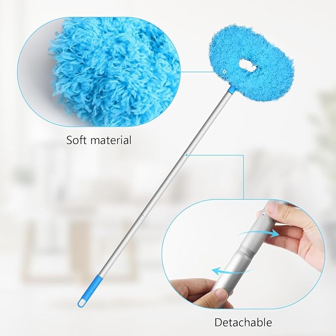 Eunice Ceiling Fan Cleaner Duster with Extension Pole | 13-50Inch Reusable Fan Blade Cleaning Tool for Cobweb Walls and Door Window