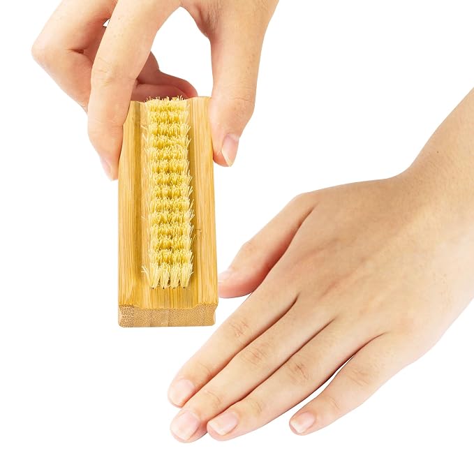 GREENTH PRO Bamboo Nail Brush，2PCS Two-side Firm Nature Wooden Sisal Scrub Brush for Toes and Nails,Cleaning Nail Brush