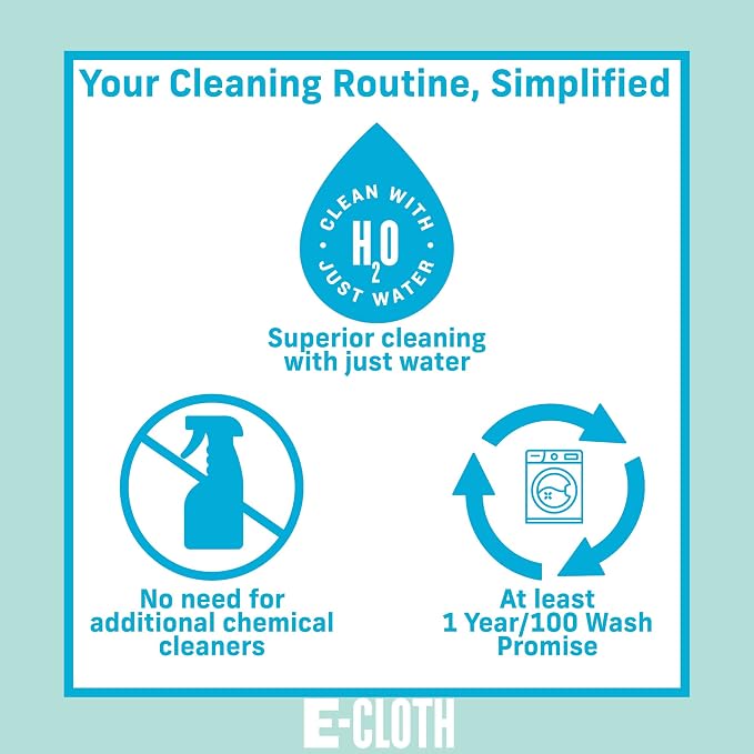 E-Cloth Glass & Polishing Cloths, Premium Microfiber Glass Cleaner, Great for Windows, Glass and Mirrors, Washable and Reusable, 100 Wash Guarantee, Alaskan Blue, 1 Pack