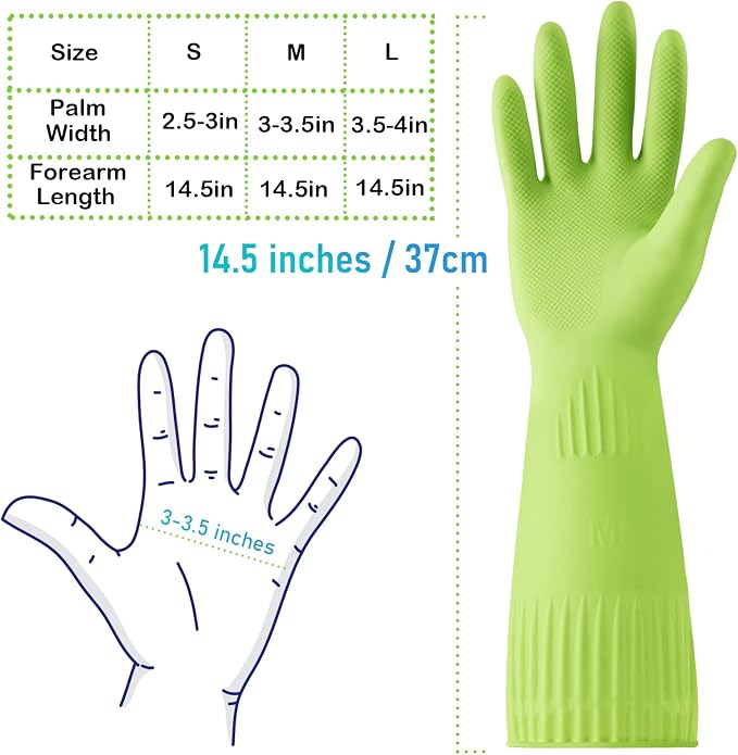 Disfore Rubber-Gloves Dishwashing Gloves for Cleaning-Kitchen - 2 Pairs Long Household Cleaning Gloves for Washing Dishes