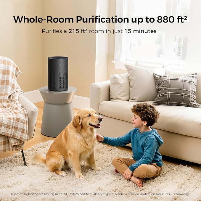 Purivortex Air Purifiers for Bedroom, Covers Up to 880 Sq Ft, PX500 Black | Quiet Air Purifier with HEPA Filter for Pollen, Smoke, Dust, Pet Dander, Odor, Hair, Ozone Free